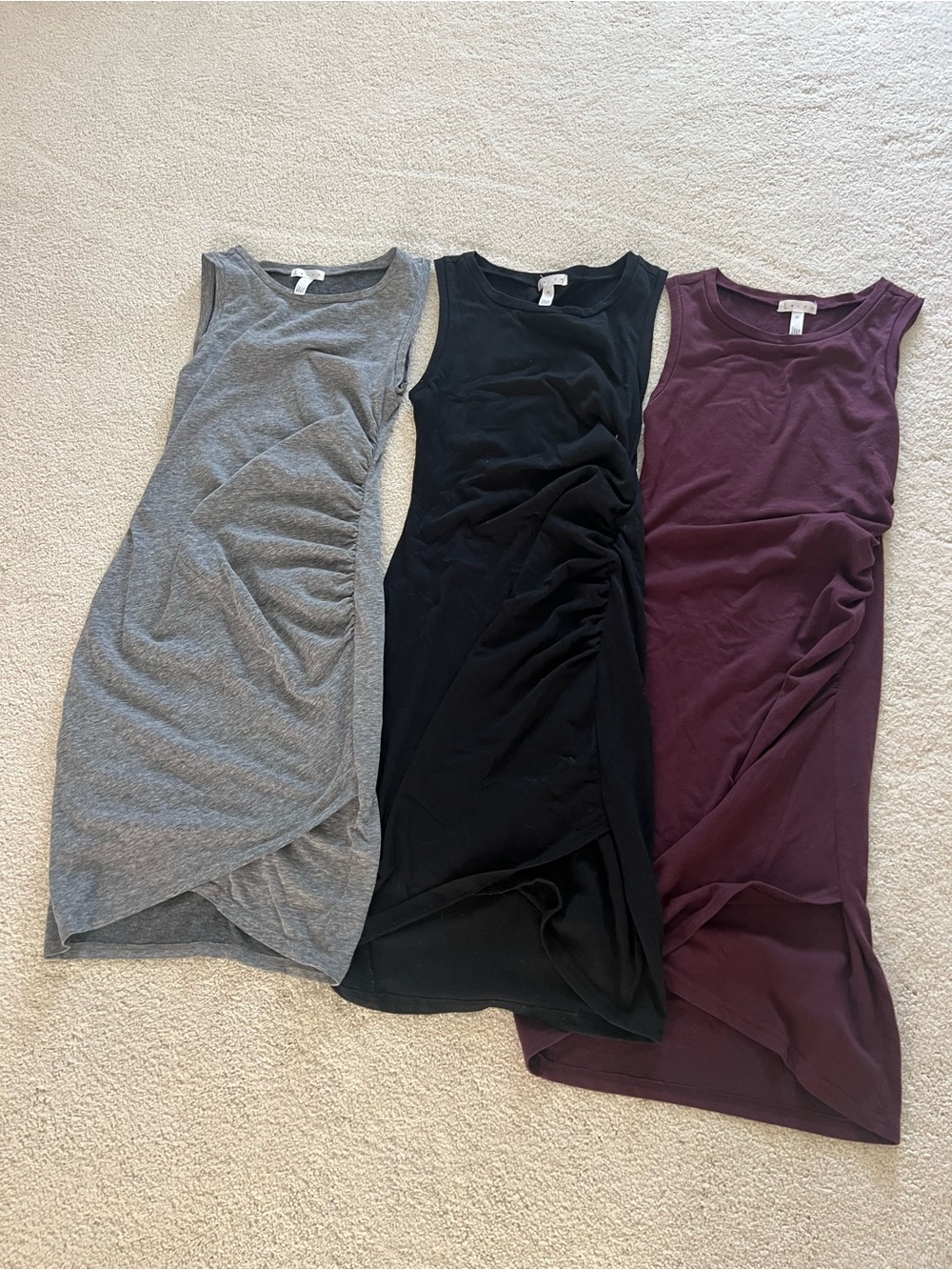 Leith Sleeveless Ruched Mini Dress Trio - Gray, Black, Plum
